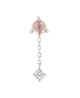 Bianca- Moonstone & White Sapphine- Threadless End with Dangle WG