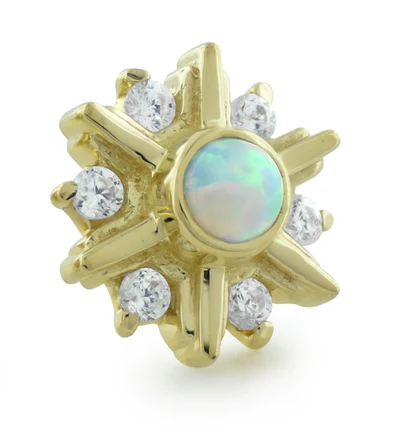 18K Gold Deco End with White Opal and CZ