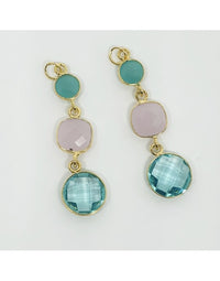 Swiss blue topaz, rosequartz and chalcedon hanger